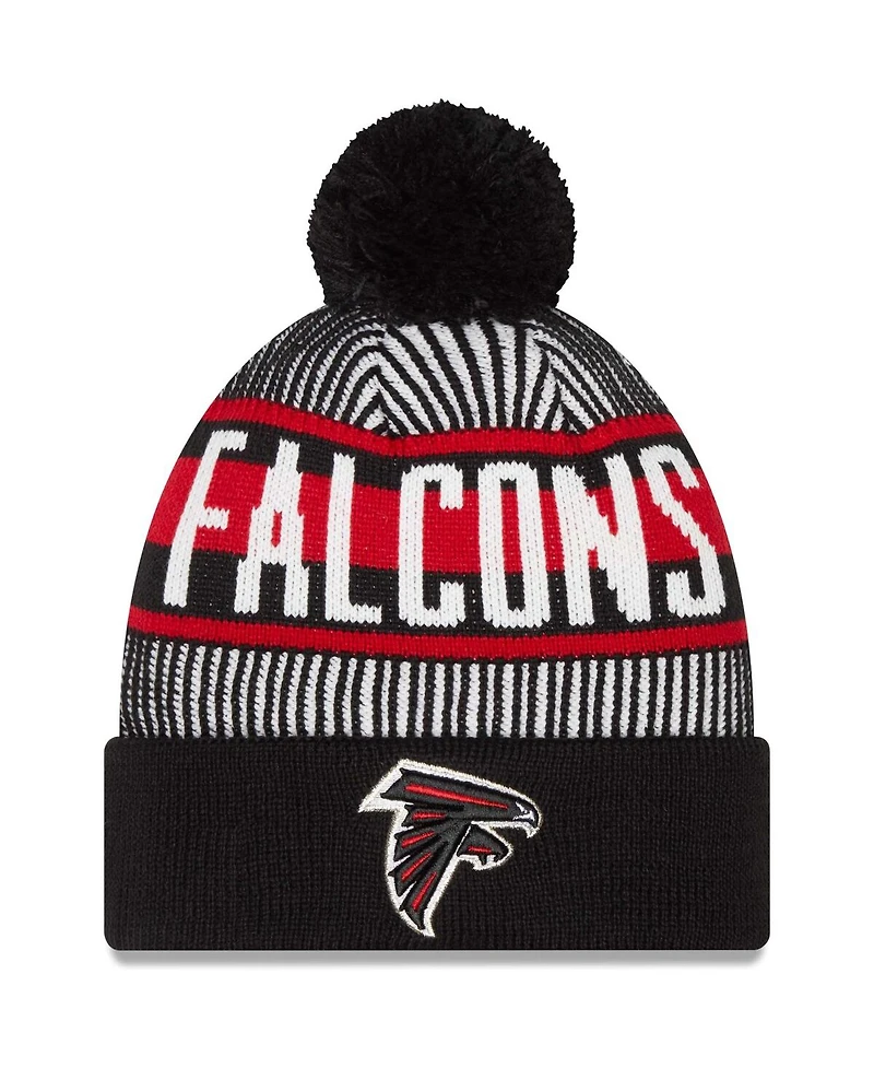 New Era Men's Black Atlanta Falcons Striped Cuffed with Pom Knit Hat