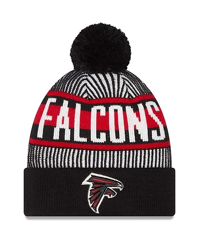 New Era Men's Black Atlanta Falcons Striped Cuffed with Pom Knit Hat