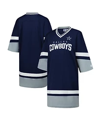 Starter Women's Navy Dallas Cowboys Slap Shot V-Neck 3/4 Sleeve Sneaker Dress