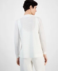 Anne Klein Petite Sheer Striped Open-Front Cardigan Sweater
