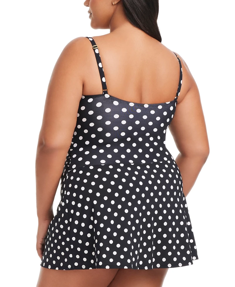 Bleu by Rod Beattie Plus Dot-Print Double Trouble Shirred Swimdress