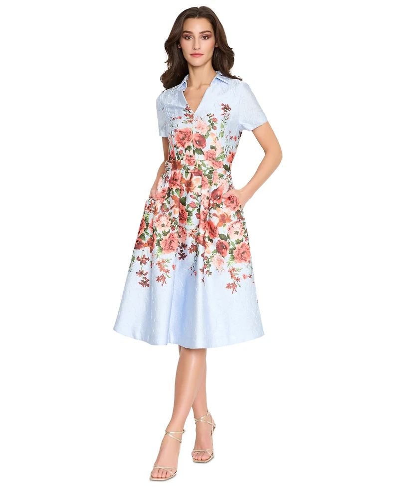 Tahari Women's Floral-Print Textured Fit & Flare Dress