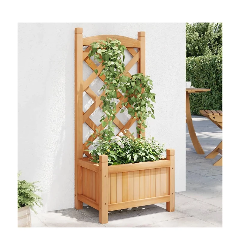 Planter with Trellis Brown Solid Wood Fir