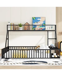 Metal Floor Bed with Desk and Storage Shelves