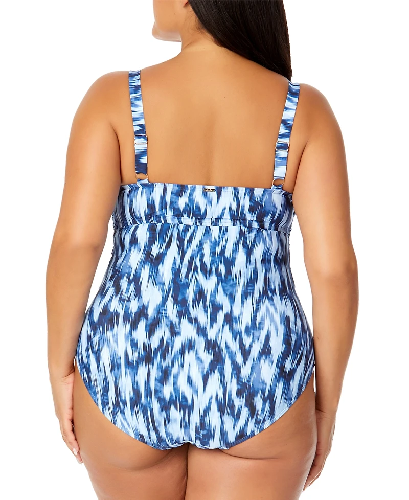 Anne Cole Plus Size Printed Draped-Front Underwire One-Piece Swimsuit