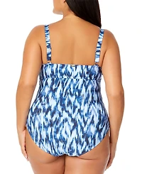 Anne Cole Plus Size Printed Draped-Front Underwire One-Piece Swimsuit