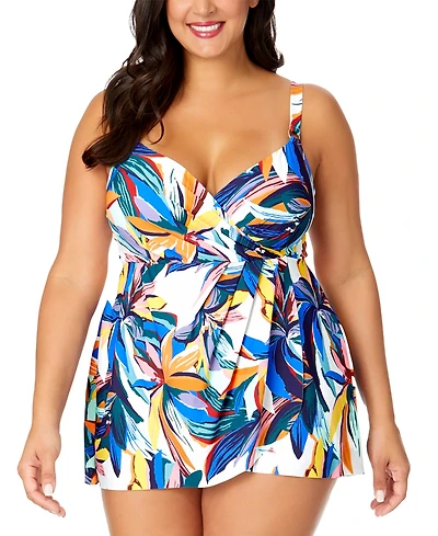 Anne Cole Plus Size Printed Surplice Swim Dress