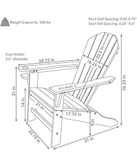 Adirondack Chair with Cup Holder - Outdoor All-Weather for the Fire Pit, Patio, Campsite, or Yard 300-Pound Capacity White