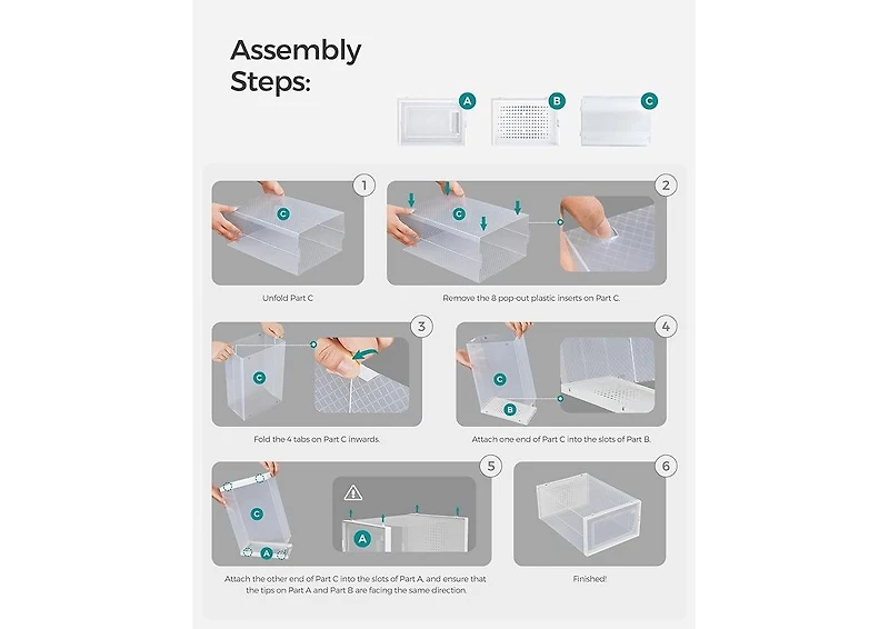 Songmics Home Stackable Clear Shoe Storage Boxes, Pack of 12, Transparent and White