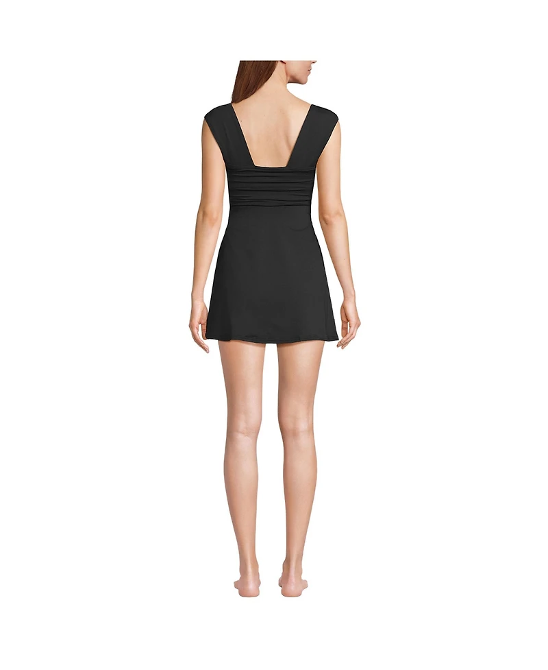 Lands' End Women's Smoothing Square Neck Ruched Swim Dress Swimsuit