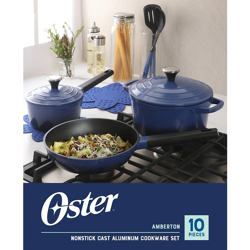 Oster Platinum Amberton 10 Piece Cast Aluminum Pots and Pans Pfa Free Ceramic Non stick Cookware Set