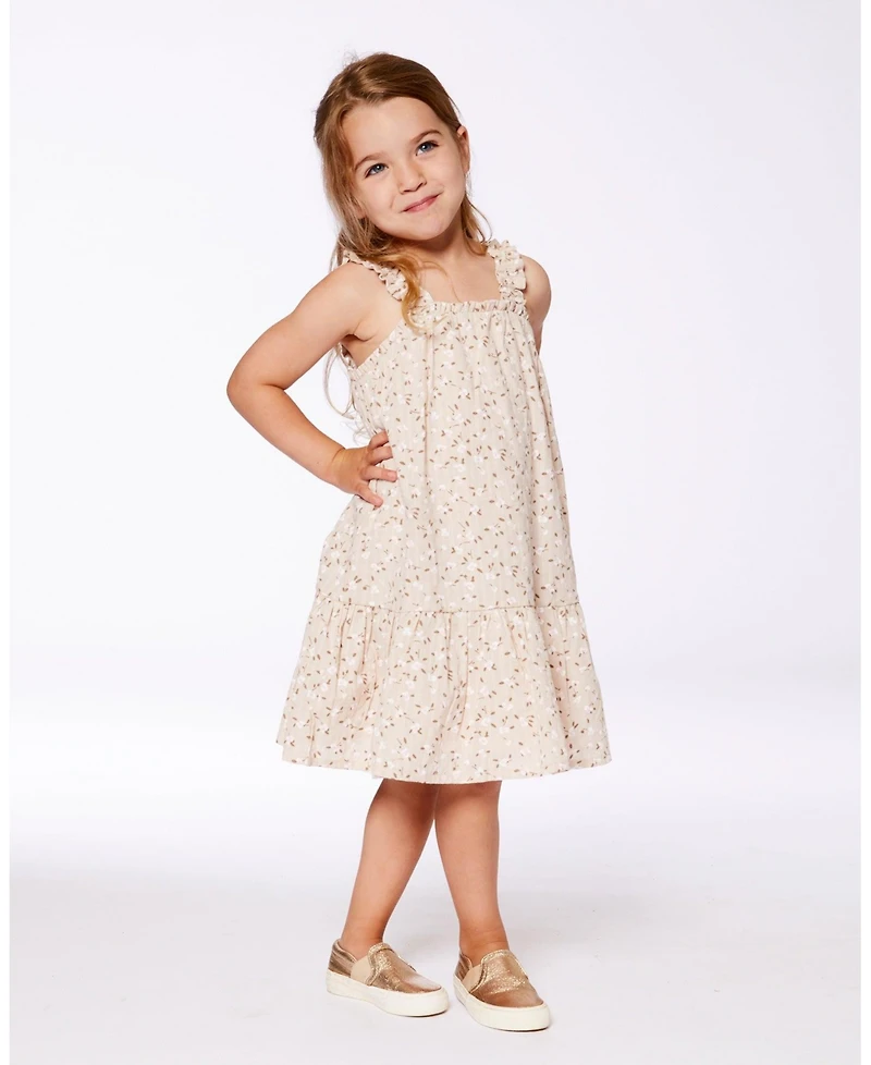 Deux par Deux Big Girls Printed Eyelet Dress Beige And Small Flowers