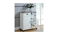 Kings Brand Furniture - White Finish Wood & Marble Vinyl Top Kitchen Storage Cabinet Cart