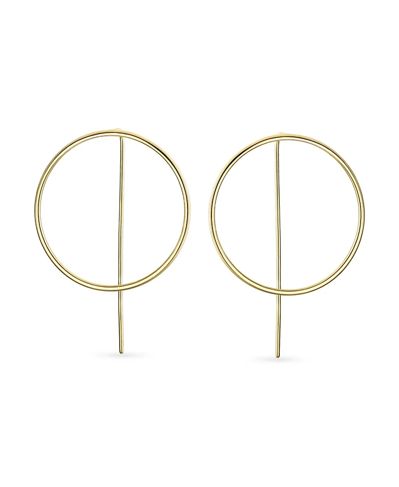 Bling Jewelry Delicate Minimalist Geometric Thin Round Open Circle Modern Hoop Threader Earrings Sterling Silver
