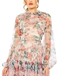 Mac Duggal Women's Long Sleeve High Neck Balloon Midi Dress