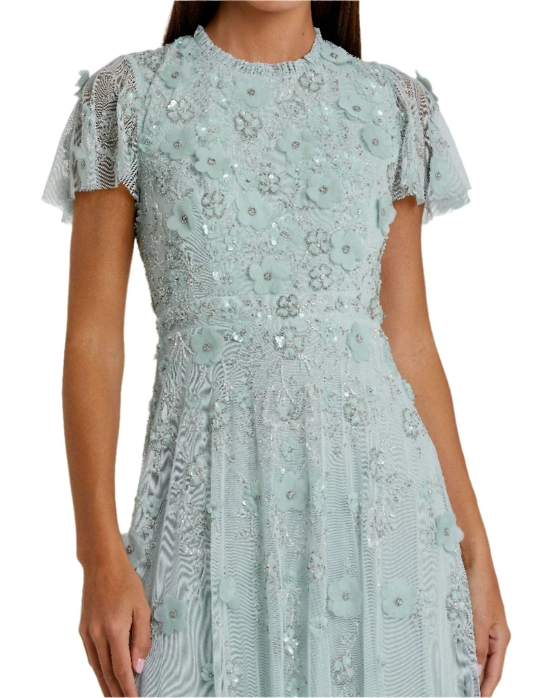 Mac Duggal Women's Embellished High Neck Cap Sleeve A Line Dress