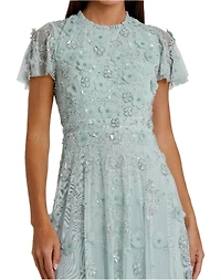 Mac Duggal Women's Embellished High Neck Cap Sleeve A Line Dress