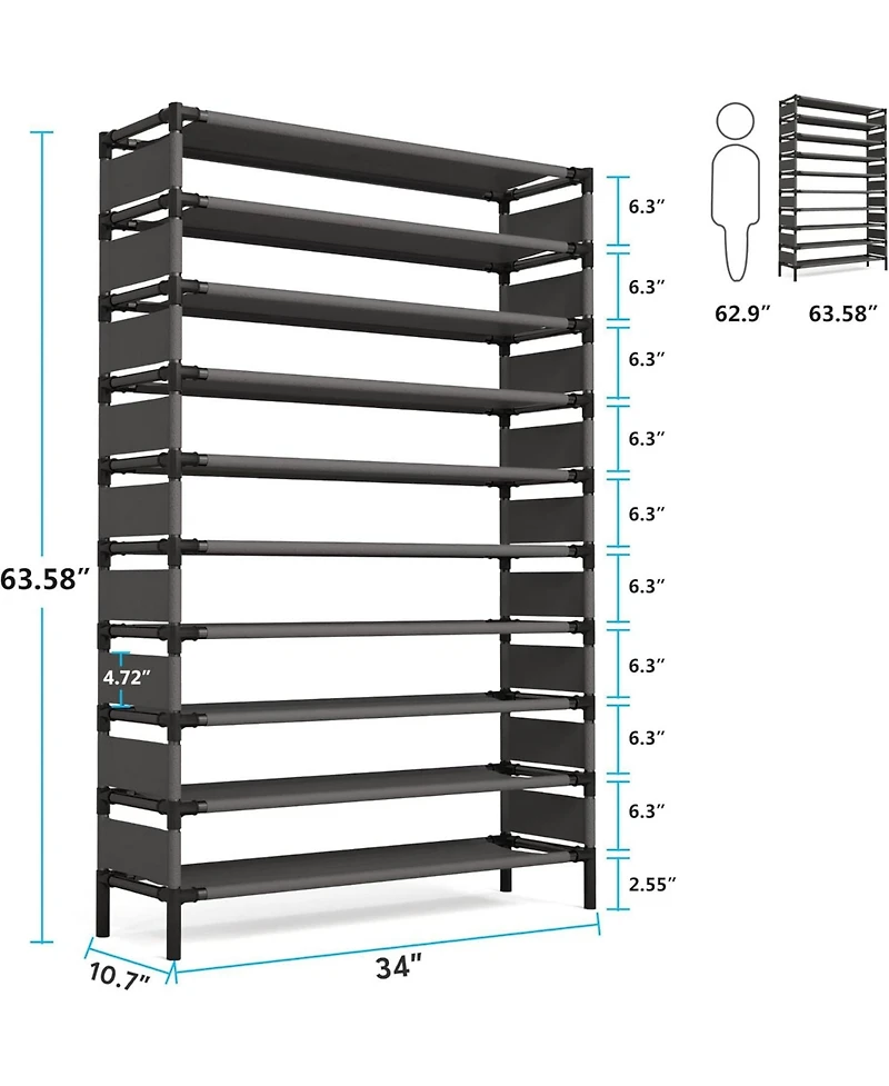 Tribesigns 10 Tiers Shoe Rack, Large Capacity Shoe Organizer, Shoe Shelf for 50 Pair, Large Shoe Rack