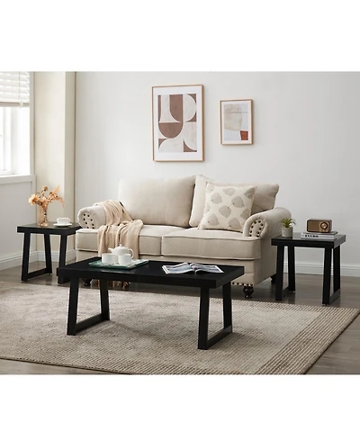 Kings Brand Furniture Charlie 3 Piece Modern Occasional Table Set - Includes Coffee Table and 2 End Side Tables Living Room Sets (Black)