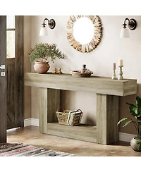 Tribesigns 63" Console Table, Farmhouse 2-Tier Entryway Table with U-Shaped Base, Narrow Long Wood Sofa Behind Couch for Living Room,