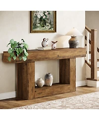 Tribesigns 63" Console Table, Farmhouse 2-Tier Entryway Table with U-Shaped Base, Narrow Long Wood Sofa Table Behind Couch Table for Living Room,