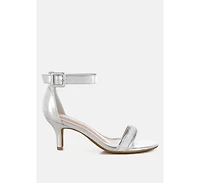 Ninto Metallic Faux Leather Kitten Heel Sandals