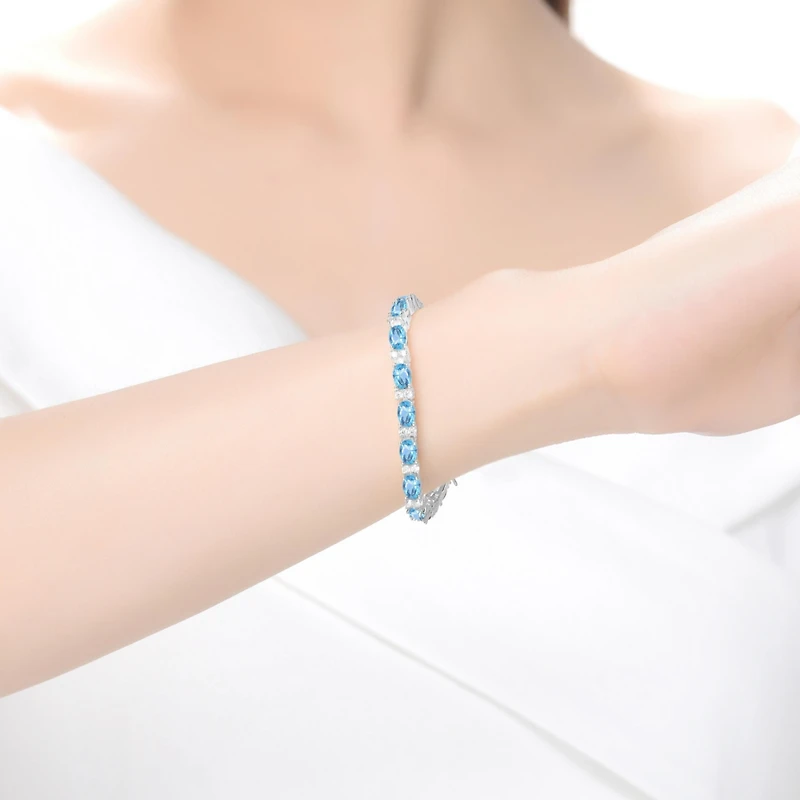 Sterling Silver with Colored Cubic Zirconia Tennis Bracelet White Gold Plated, 14K or 18K Rose Plated