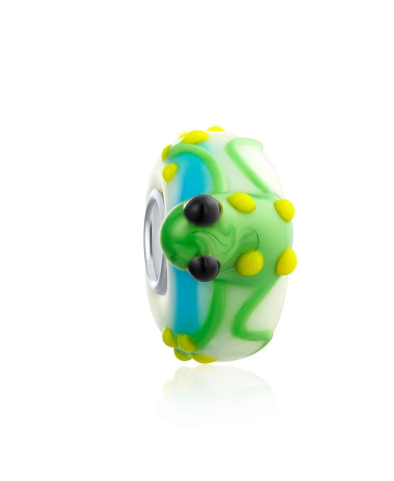Bling Jewelry Green Yellow Toad Frog Glass Charm Bead European Bracelet 3D Lampwork Murano