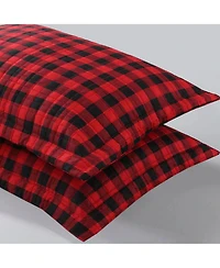 MarCielo Buffalo Pillow Sham Microfiber Pillow Shams Red and Black-King