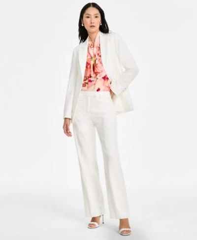 Tahari Asl Womens Peak Lapel Blazer Long Sleeve Printed Bow Neck Blouse Straight Leg Pants