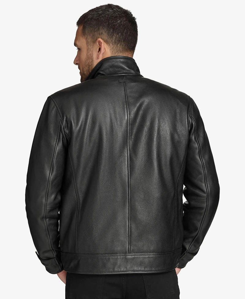 Men's Skeld Leather Jacket with Removable Faux Rabbit Lined Interior