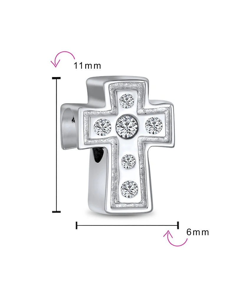 Bling Jewelry Simple Sparkling Cz Cross Charm Bead Communion s Sterling Silver Bracelet