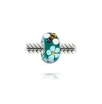 Bling Jewelry Teal Silver Bee Flower Murano Glass Charm Bead European Bracelets