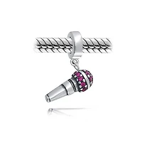 Bling Jewelry Music Lover Microphone Pink Cz Dangle Charm Bead Sterling Silver Bracelet