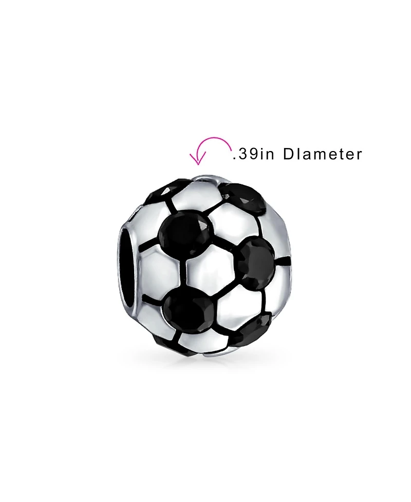 Bling Jewelry Black Cz Soccer Ball Mom Football Player Charm Bead Silver European Bracelet