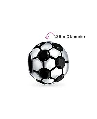 Bling Jewelry Black Cz Soccer Ball Mom Football Player Charm Bead Silver European Bracelet