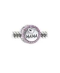 Bling Jewelry Round Pink Crystal Bead Charm Mama Heart Wife Sterling Silver Fits Bracelet