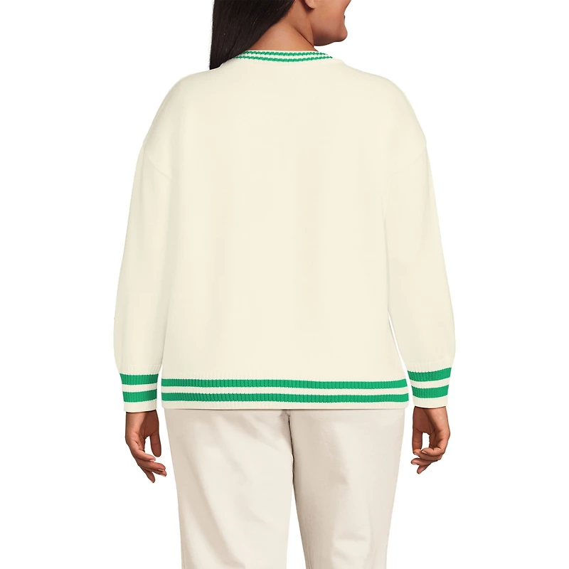 Lands' End Plus Drifter Varsity Vneck Sweater with Crest