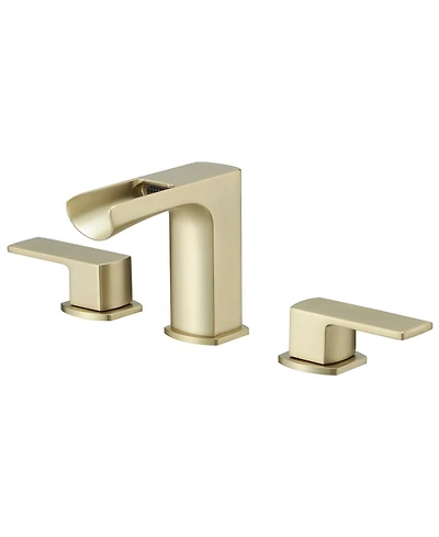 Waterfall 8 in. Widespread Double Handle Gold Bathroom Faucet Set 3 Holes Vanity Sink With Metal Drain Brushed
