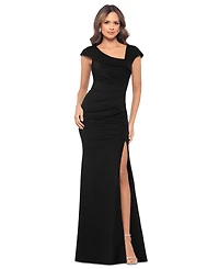 Xscape Women's Asymmetric-Neck Side-Slit Gown