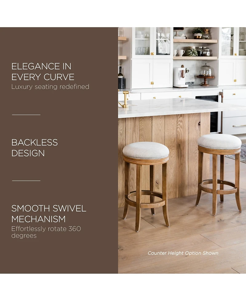 Maven Lane Eva Bar Stool in Weathered Oak with Sand Fabric Upholstery, Set of 2