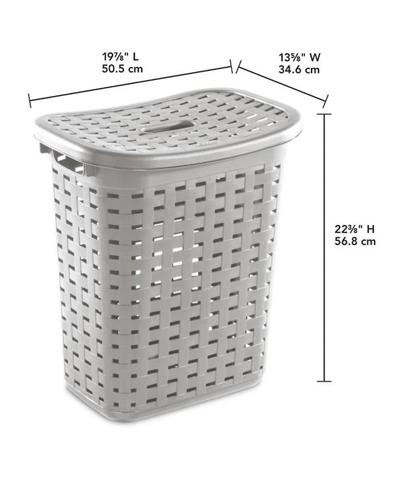 Sterilite Plastic Weave Laundry Hamper Slim Clothes Lidded Basket, Gray, 4-Pack