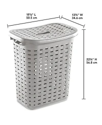 Sterilite Plastic Weave Laundry Hamper Slim Clothes Lidded Basket, Gray, 4-Pack