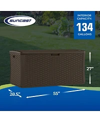 Suncast 134 Gallon All-Weather Uv-Resistant Outdoor Patio Storage Deck Box, Java