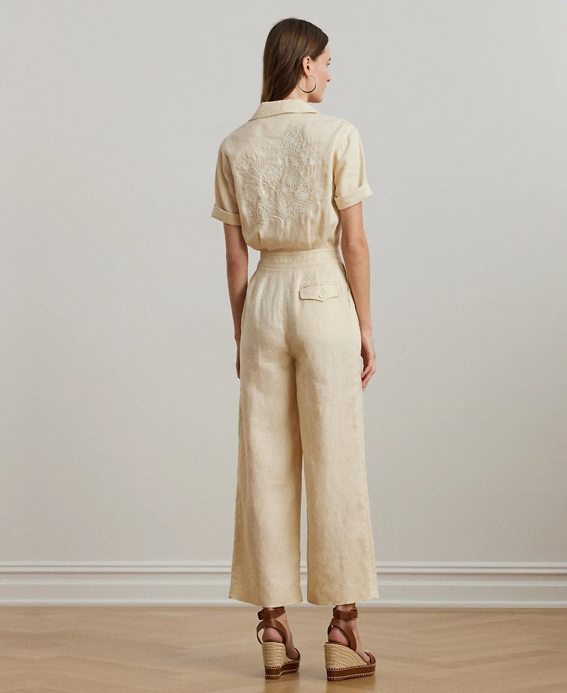Lauren Ralph Lauren Women's Embroidered Linen Short-Sleeve Jumpsuit, Regular & Petite