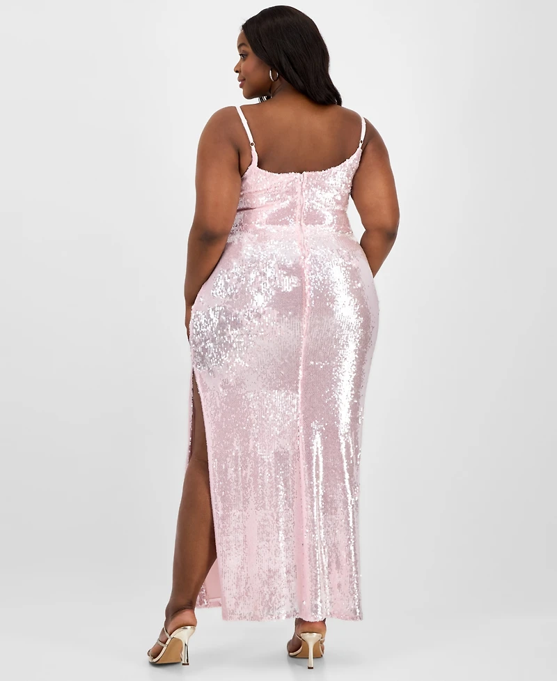 B Darlin Trendy Plus Sequin Square-Neck Gown