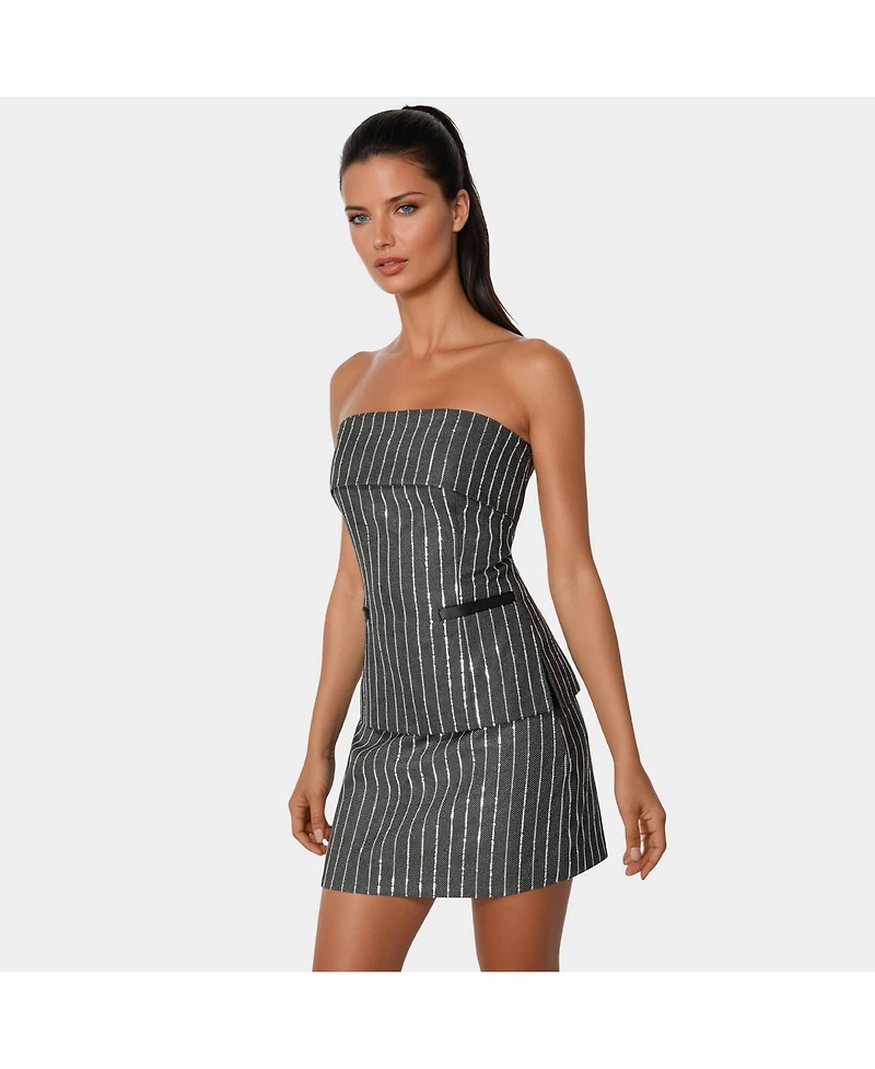 Bebe Women's Stripe Sequins Strapless Corset