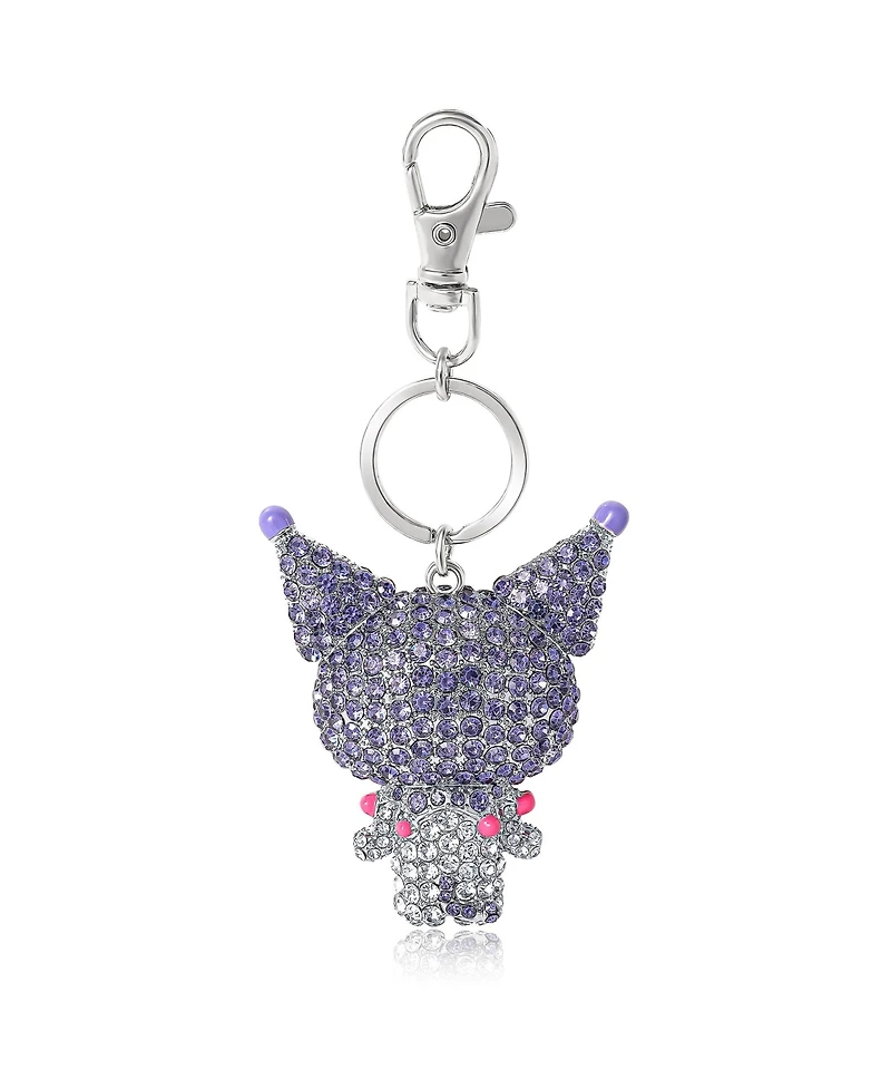 Sanrio Kuromi Crystal Keychain Bag Travel Charm – Sparkling Purple and Silver Rhinestones