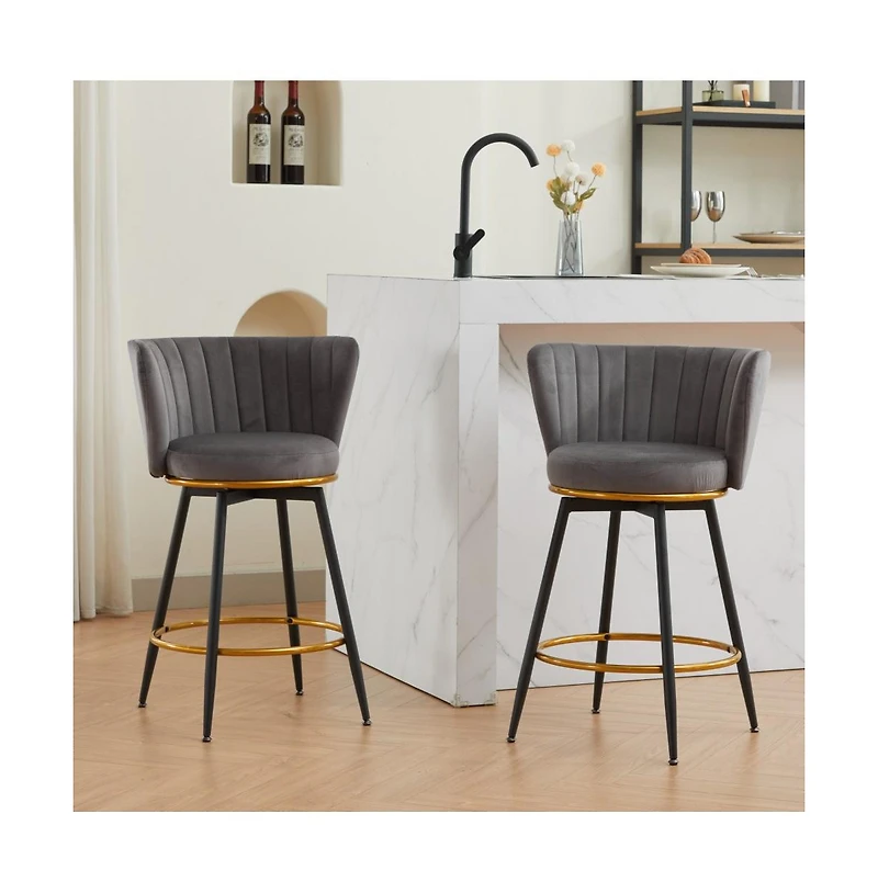 26" Counter Height Swivel Bar Stools Set of 2, Chair with Velvet Upholstered Seat-The Pop Home