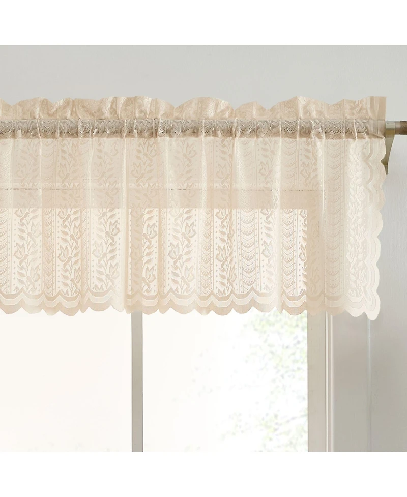 Hlc.me Sophia Floral Rod Pocket Lace Semi Sheer Voile Short Valance for Small Windows, Kitchen & Bathroom